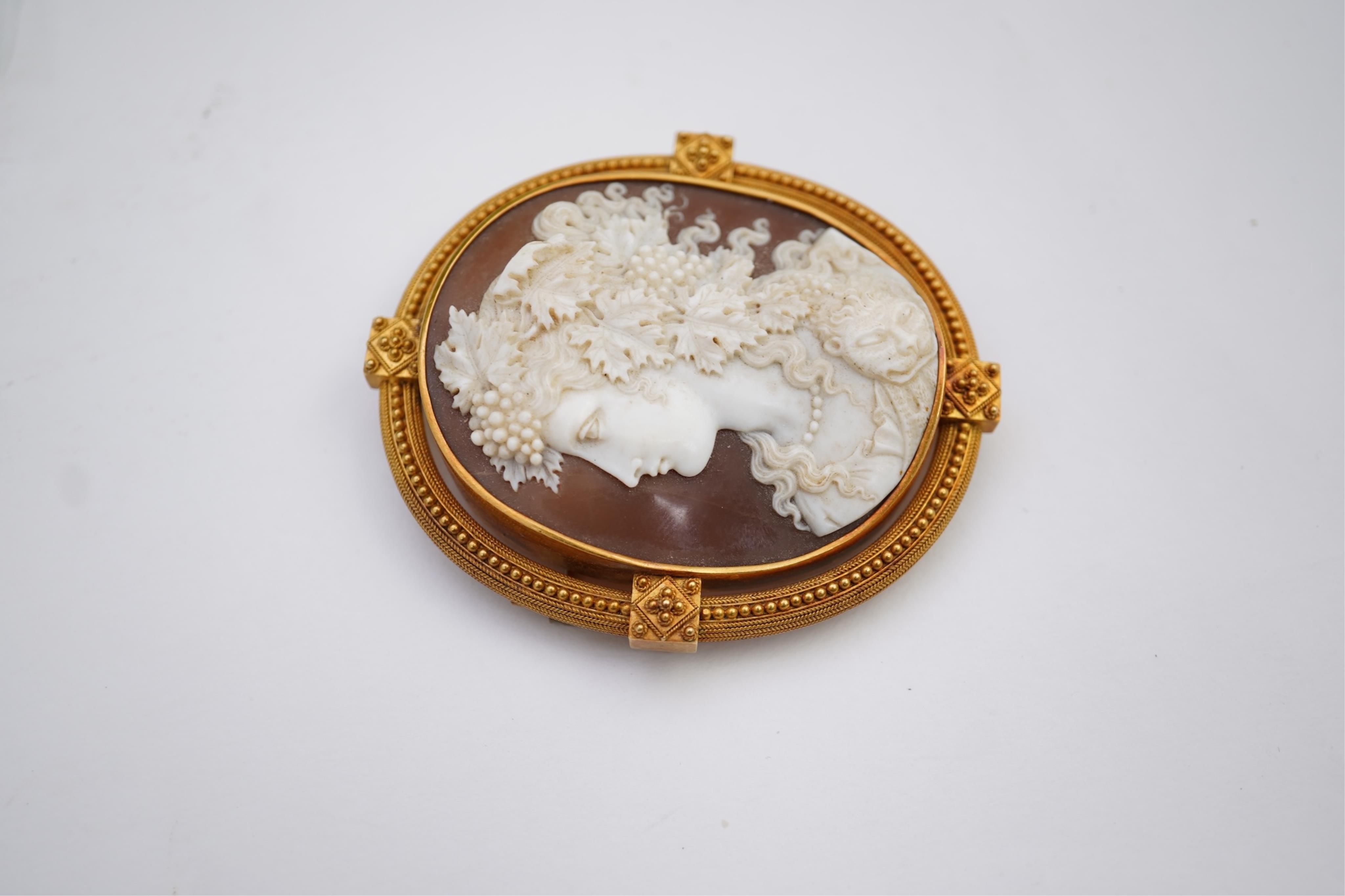 A carved shell cameo brooch, second half 19th century